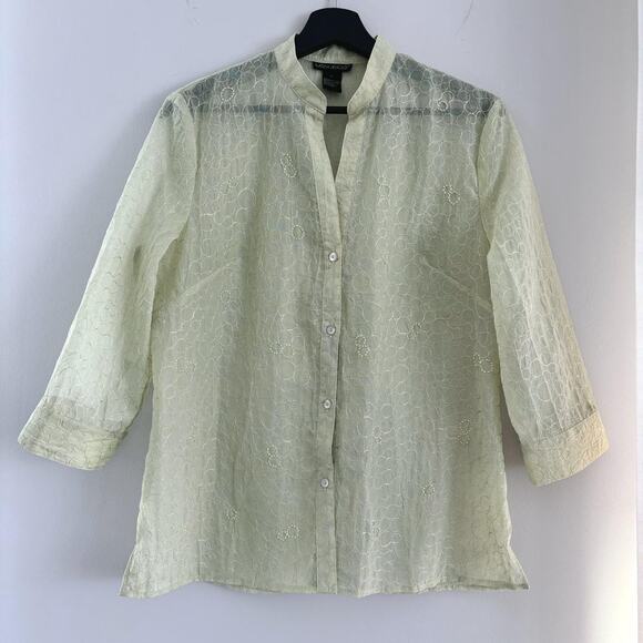 Karen Arnold Tops - Karen Arnold Semi Sheer Beaded Top Women's Size Large